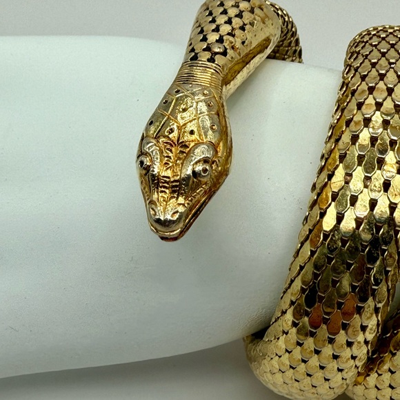 Vintage Whiting & Davis Gold Tone Mesh Serpentine Wrap Around Snake Bracelet - Picture 5 of 13